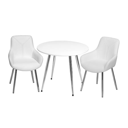 Gift Mark Mid-Century Modern Round Kids White Table with White Arm Chairs T3082W